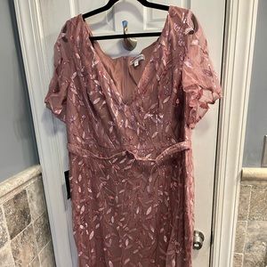 Full length pink gown with leaves